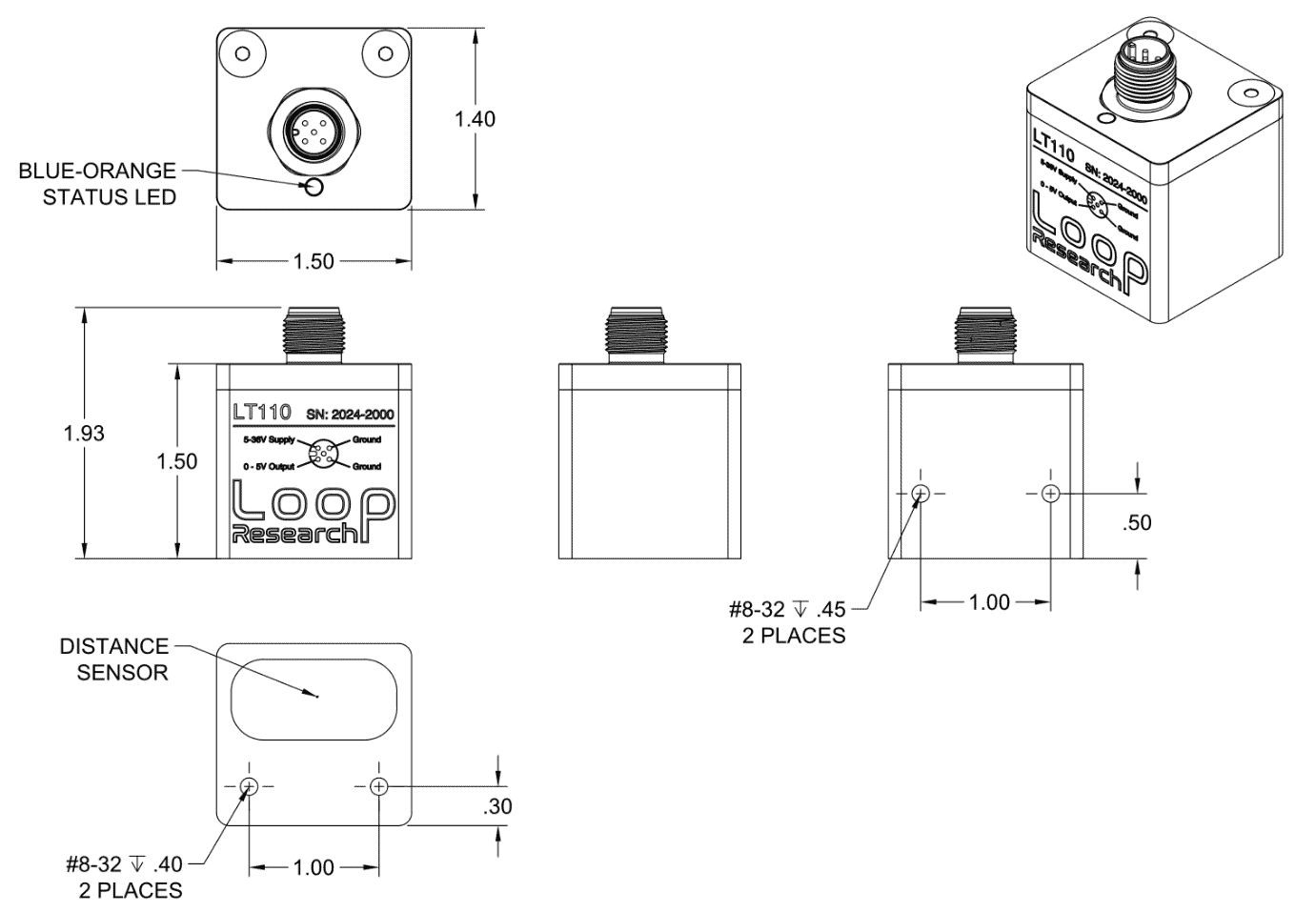 LT110 Laser Ride Height Dimensions